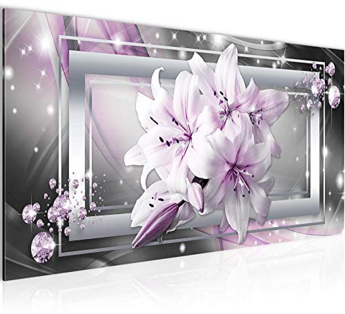 Runa Art Tableau Decoration Murale Lis Fleurs 1 Partie Moderne Toile non tissée Salon Salle Abstrait Gris Rose 021712b