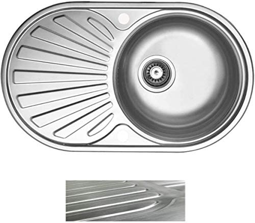 VBChome: Fregadero izquierdo con orificio para grifo, 44 x 74 x 16 cm, estructura satinada, normal con escurridor, acero inoxidable
