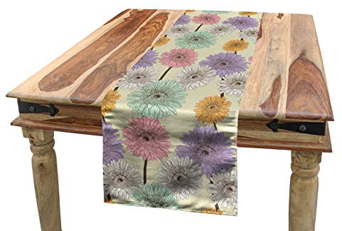 ABAKUHAUS Bunt Tischläufer, Chrysanthemum Pflanzen, Esszimmer Küche Rechteckiger Dekorativer Tischläufer, 40 x 300 cm, Grau Lila