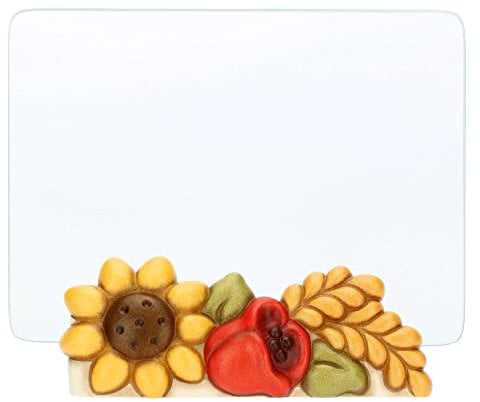 THUN - Portafoto in Ceramica Decorata a Mano con Girasole e Papavero e Portafoto in Vetro, Linea Fiori e Fantasia, 16x8x6 cm h