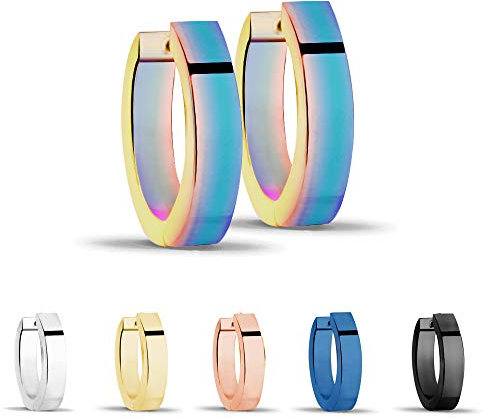 Treuheld® | Schmale Creolen/Ohrringe aus medizinischem Edelstahl | 3mm x 13mm | Bunt/Regenbogen | Klappcreolen für Damen und Herren | Set Paar