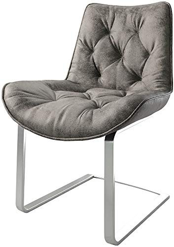 DELIFE Schwingstuhl Taimi-Flex Freischwinger flach Edelstahl Mikrofaser Grau Antik