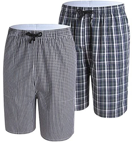 MoFiz Hommes Bas de Pyjama Coton Shorts à Carreaux Maison Pyjacourt de Nuit & de Détente avec Poches Lot de 2 A02 EU XL (Étiquette L)