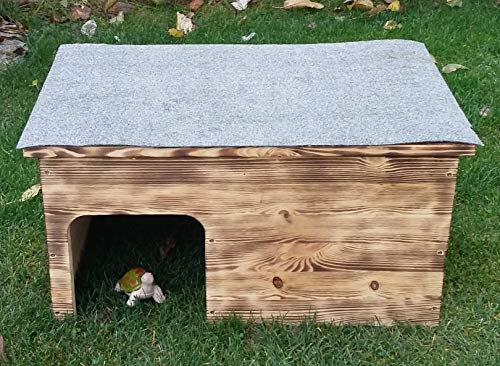 Schildkrötenhaus Terrarium XL 66x42x33cm geflammt Dachpappe Gratis Heu und Stroh