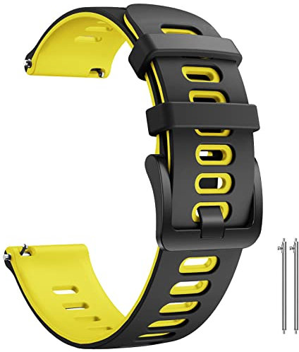 ANBEST Compatible con Vivoactive 4/Galaxy Watch 46mm/Gear S3 Correa, 22mm Pulsera de Silicona para Gear S3 Frontier/Galaxy Watch 3 45mm/Active 2 44mm/Huawei GT Smart Watch (Negro/Amarillo)