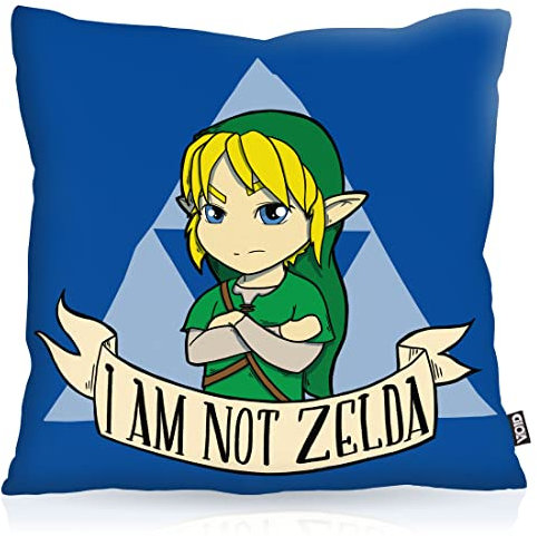 VOID I am not Zelda Kissenbezug Kissenhülle Polyester wasserfest Outdoor Game Gamer Spiel Hyrule, Kissen Größe:80 x 80 cm, Kissen Farbe:Blau