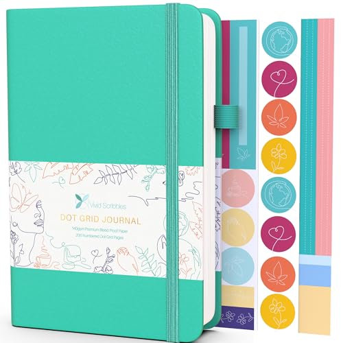 Dotted Journal – 140 g/m² blutsicheres gepunktetes Notizbuch hochwertiges 200 Seiten Tagebuch säurefreies dickes weißes Papier mit Punktraster veganfreundliches 14,7 x 21,1 cm (5,8 8,3 Zoll) (türkis)