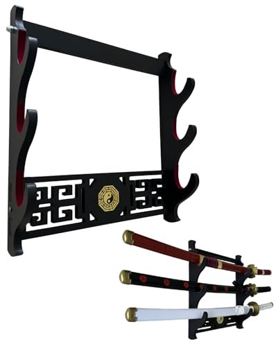 Z-fiber Sword Wall Mount Supporto per Spada Espositore Imbottito Katana Wakizashi Genji e Samurai Swords Gossip Pattern,3 Tier