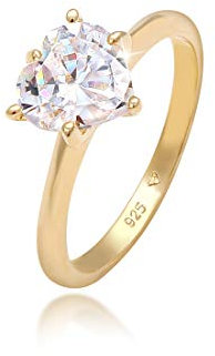 Elli Ring Damen Herz Solitär Verlobung Liebe mit Zirkonia Kristall in 925 Sterling Silber