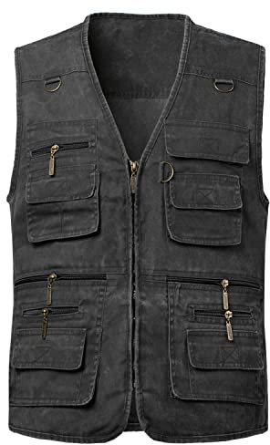 KTWOLEN Herren Outdoor Weste mit Multi-Taschened Anglerweste Jagd- und Angler Camping Wandern Weste Freizeit Ärmellos Jacke, Schwarz, 3XL