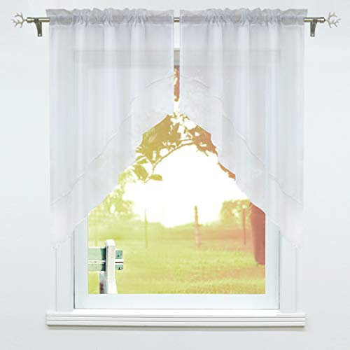 SCHOAL Scheibengardine mit Tunnelzug 2 Stück Kleinfenster Gardinen Küche Set Bistrogardinen Voile Stores Fenstergardine Modern Weiß BxH 120x125cm