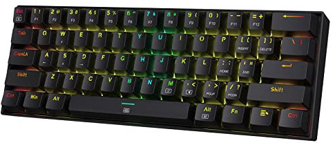 Redragon K630 Dragonborn - Teclado para juegos RGB con cable 60%, teclado mecánico compacto de 61 teclas con interruptor rojo lineal, soporte para controlador profesional, color negro