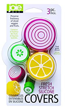 Joie Kitchen Gadget Lebensmittelabdeckung 3 Stück aus Silikon in der Farbe Grün, Gelb, Lila, Maße: ca. 11,3cm x 3cm x 20,7cm, 35100