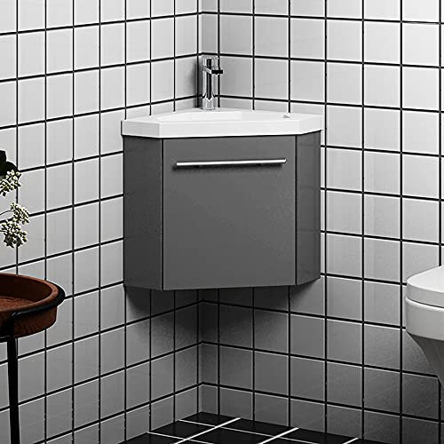 huiyang Badmöbel-Set,Waschbecken mit Unterschrank,Dreieckiger Wandschrank,Vormontieren,39cm Dunkelgrau