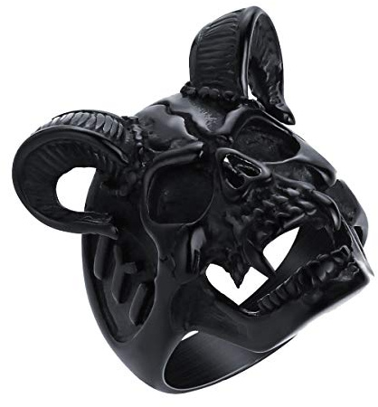 Joliernelle Mens Horn Goat Skull Ring Black Stainless Steel Ram Ring Demon Gothic Jewellry Size Q