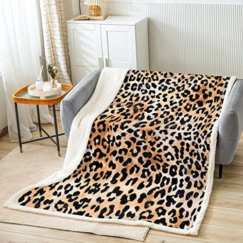 Loussiesd Leopard Drucken Wohndecke für Mädchen Kinder Braun Schwarz Leopard Kuscheldecke Männer Frauen Raumdeko Afrika Gepard Drucken Decke 130x150cm Safari Tiermuster Flanell Fleecedecke