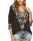 Seasonal Damen Stickerei Bluse Bohemian Herbst Tunika Bestickte Folklore Blusen Hippie Blumenmuster Oberteil 3/4 Arm Lose Tops (Medium, 054-Schwarz)