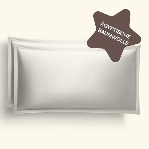 Amqua Mako Satin Kissenbezug 2er Set Kissenbezüge 40x80 cm, 100% ägyptische Baumwolle (Zertifiziert), beige/Sand