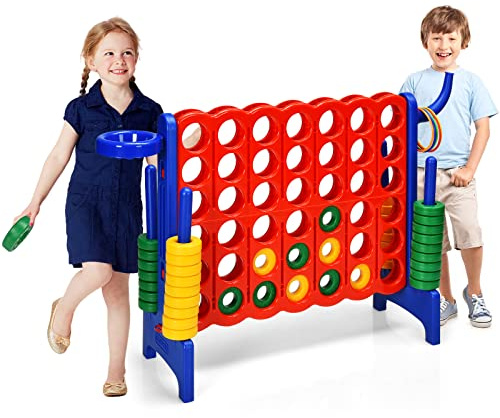 Maxmass Giant 4 in A Row, Four Connect Board Game Set with PU Basketball, 42 Jumbo Rings & Quick-Release Slider, Jumbo 4-to-Score Games for Indoor Outdoor