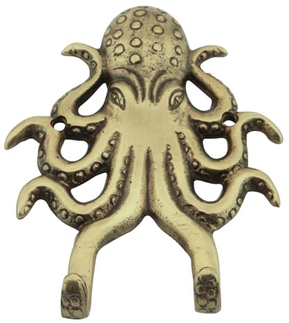Sea-Club Doppelhaken - Krake Wandhaken Messing antik 10x13cm