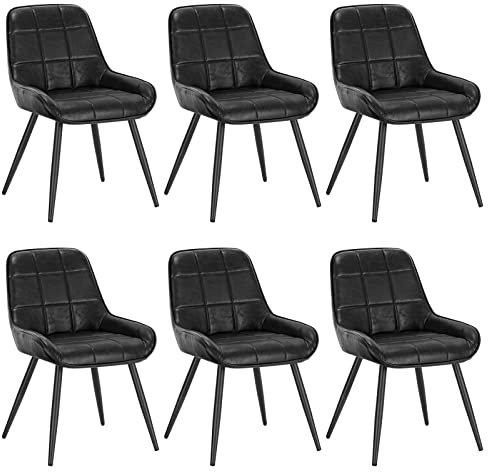 WOLTU Esszimmerstühle 6er Set, Polsterstuhl Kunstleder, Küchenstuhl gepolstert, Akzentstuhl für Wohnzimmer Schlafzimmer Küche, ergonomischer Stuhl mit Rückenlehne, Schwarz, BH332sz-6