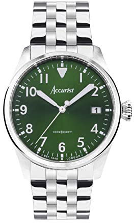Accurist Mens Aviation 41mm Quartz Watch in Green with Analogue Display, and Stainless Steel Bracelet 76002