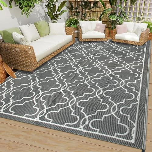 Cekene Outdoor-Teppich, wasserdicht, 150x245 cm, Terrassenteppiche, Outdoor-Teppich, groß, wendbar, Wohnmobil-Campingmatte, Leichter Kunststoff-Strohteppich, tragbarer Außenbereich, Grillen, Strand