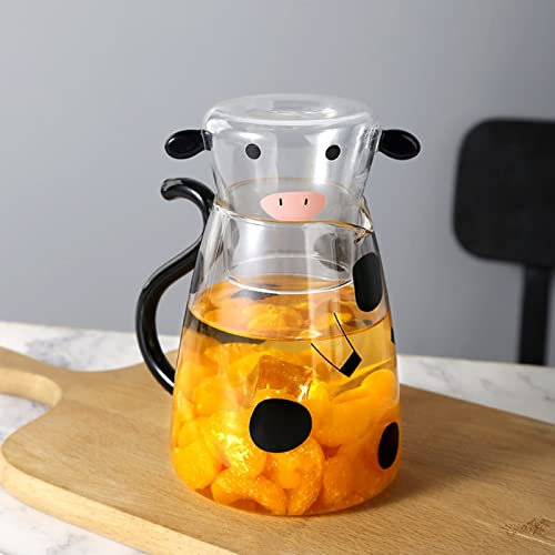 Tanant Juego de jarra de agua y vidrio de 500 ml, botella de enjuague bucal de vidrio de vaca, jarra de agua nocturna con juego de tazas, bonita jarra de vidrio de vaca con taza de vidrio para