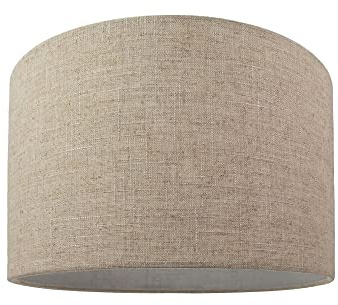 Contemporary and Stylish Natural Linen 10 Drum Lamp Shade in Beige Oatmeal | 25cm Diameter | 60w Maximum by Happy Homewares