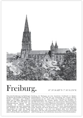 Generisch Poster Freiburg | Altstadt Münster Schwarz Weiß A3 (42 x 29,7 cm)