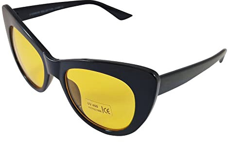 Komonee Oversized Cat Eye Sunglasses Black Frame Orange Lens Tint Glasses Designer Ladies Womens UV400 Protection Classic Retro Shades
