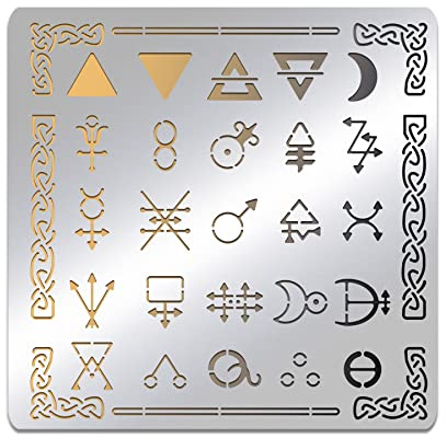 BENECREAT Alchemistische Zeichen-Edelstahlschablone, Border Triangle Symbol Patterns Metal Journal Template Für Holzbrennen, Gravieren, Malen, Scrapbooking, 15.6x15.6 cm / 6x6