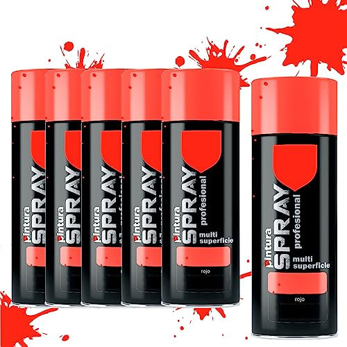 various Pintura Spray Rojo Vivo 400 ml Adecuado para las Superficies de Metal, Madera y Plástico Pack de 6 Unidad