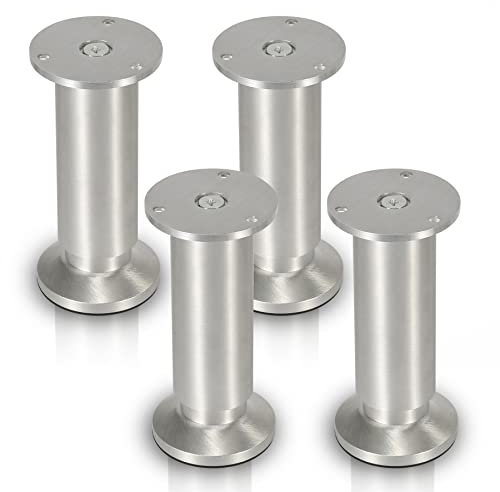 Jopassy 4er Set Möbelbeine| Aluminium Gebürstet | Schrankfüße Höhenverstellbar Füße für möbel, mit Schrauben,Höhe 200 mm | Belastbar bis 250 KG, für Sofa Möbelfüße Schreibtisch Stühle Tischfuß