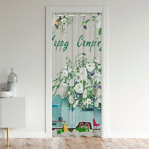 Loussiesd Camping Vorhang für Innentür Raumteiler für Wohnzimmer Wohnmobil Raumteiler Vorhänge Gardinen Cartoon RV Camping Auto Türvorhang 150x203cm Kolibri Blumes