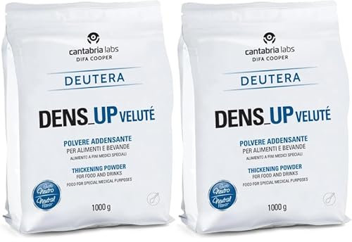 Dens Up Velute, 2 buste richiudibile da 1 kg, polvere addensante per alimenti e bevande a base di amido modificato di patata, problemi di deglutizione, disfagia