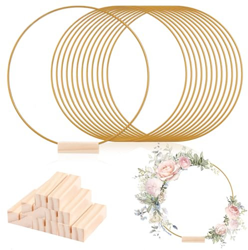 CYEER 12 Stück Metallringe zum Basteln 25CM Gold, Metallring mit Fuß, Dekoring mit Fuß, Ringe zum Basteln, Deko Ringe, Makramee Deko für DIY Hochzeit Tischdekoration Weihnachtskranz Deko