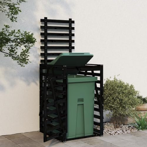 Tidyard Mülltonnenbox Mülltonnenverkleidung Müllcontainer Schwarz 84x90x128,5 cm Massivholz Kiefer