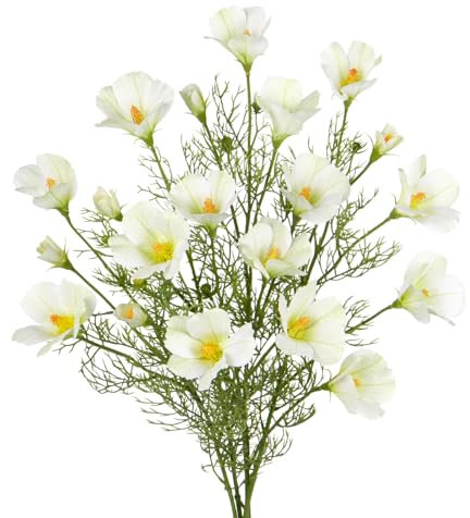 5er-Set Künstliche Blumen Cosmo-Gänseblümchen-Blume Chrysantheme Kunstblumen Künstliche Kugel-Chrysanthemen Seide Pompon Chrysantheme, für Hausgarten Party,Hochzeits Deco, Blumenstrauß Tischdeko, Weiß