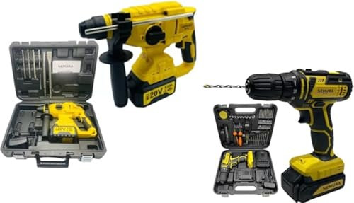 Nemura Pack 2 outils 20V - Perceuse Visseuse et Marteau Perforateur + 3 batteries + 2 mallettes de rangement + 2 Chargeurs - Marque française spécialisée dans les outils de jardinage et de bricolage