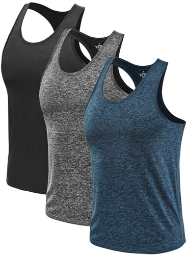Ymmchy Herren Sport Tank Top Ärmelloser Muskelshirt Gym Tanktop Fitness Quick Dry Achselshirt Training Unterhemd 3er Pack Schwarz/Grau/Dunkelblau L