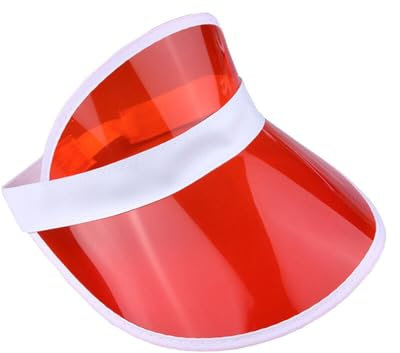 ANZEE Unisex Neon Sun Visor Hats Bright Assorted Colours for Summer Sports, Pub Golf, Cycling, 80s Fancy Dress, Festivals, Hen Party Accessories (Red)
