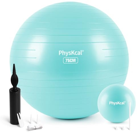 PhysKcal 75cm Hellblau Dicker Gymnastikball und 23 cm Pilatesball Set, Anti Burst Gymnastikball, Anti-Rutsch-Sitzball, Balanceball, Yogaball für Zuhause, Fitnessstudio und Büro