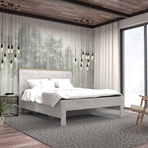Forte Duro Bett 160 165, Bett im Landhausstil, Holzwerkstoff, Pinie Weiß Holzdekor/Antikeiche Holzdekor, 162,1 cm breit x 110 cm hoch x 196,5 cm tief