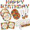 LATERN 102 Pièces Construction Blocs D'anniversaire Fête Papier Vaisselle, 25 x Assiettes à Dîner et Assiettes à Salade, 25 x 270ml Tasses, 25 x Serviettes, 1 x Bannière, 1 x Nappe - pour Décoration