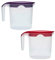 Set of 2 Plastic Water Jug with Lid 1 Liter Milk Juices Drinks Fridge Jug Ideal for Everyday Use Indoor Outdoor Party (Purpel & Red)