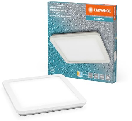 LEDVANCE ORBIS Disc Wand-/Deckenleuchte mit LED, weiß, 22W, 1800lm, 3000/4000K, über Wandschalter mit Click CCT einstellbar, 30x30cm, IP44 Schutz für Badezimmer, Montageschrauben und Dübel inklusive