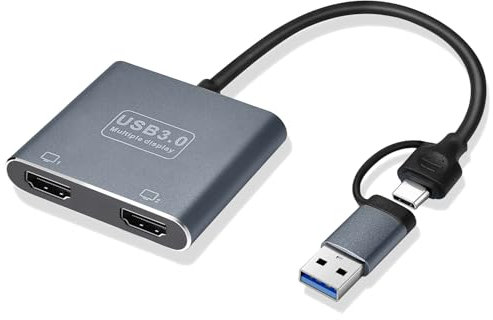 Tmiyas USB C to Dual HDMI Adapter, 4K@60HZ, Type C to HDMI splitter for Dual Monitors, extended Display, support Dual 4K@30HZ, Compatible for USB C 3.0/3.1, Thunderbolt 3