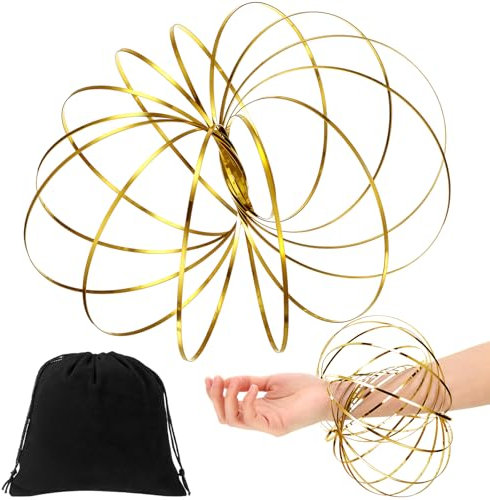 Sumind Durchflussringe Spielzeug 3D Arm Feder Magisch Durchflussring Edelstahl Multisensorisch Pädagogisch und Interaktiv Feder Spielzeug mit Schwarzem Samt Beutel für Antistress Spielzeug(Orange)