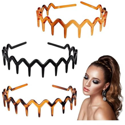 KOMUNJ Lot de 3 serre-têtes en zigzag pour femme - Confortable - Zig Zag - Pour homme et femme - 3 couleurs